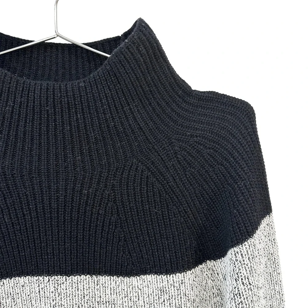 BANANA REPUBLIC Italian Wool Blend‎ Mock Neck Tunic Sweater • XL • black, gray